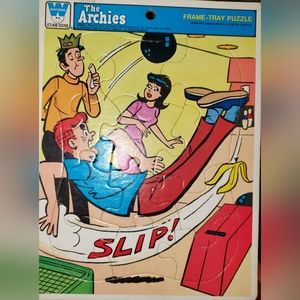Vtg Whitman 1972 The Archies Bowling Alley Banana Peel Slip frame tray puzzle